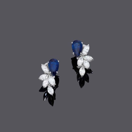 Null PAILIN SAPPHIRE AND DIAMOND EARCLIPS, ca. 1970.
White gold 750, 11g.
Of flo&hellip;