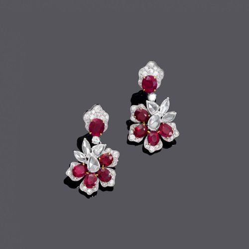 Null BURMA RUBY AND DIAMOND EAR PENDANTS.
White gold 750, 11g.
Each set with 1 o&hellip;