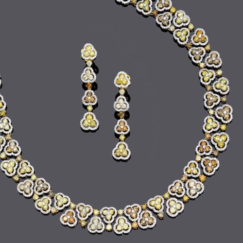 Null DIAMOND NECKLACE WITH EAR PENDANTS.
White and yellow gold 750, 89g and 14g.&hellip;