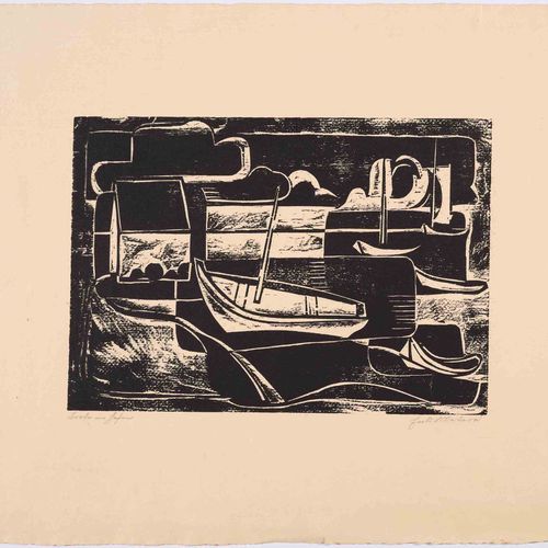 Null EWALD MATARÉ
(Burtscheid 1887–1965 Brüderich)
Boote im Hafen. 1930.
Woodcut&hellip;