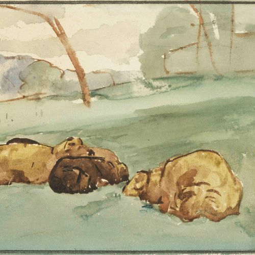 Null FERDINAND HODLER
(Bern 1853-1918 Geneva)
Villalba的羊。1879年。
纸上水彩画。
右下角有图案。F.&hellip;