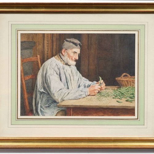 Null ALBERT ANKER
(1831 Ins 1910)
Bohnen rüstender Bauer.
Aquarell auf Papier.
U&hellip;