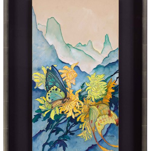 Null CLARA PORGES
(Berlin 1879-1963 Samedan)
在Sciora小组面前的花和蝴蝶。
纸上水彩画，纸板。
右下方有签名。&hellip;