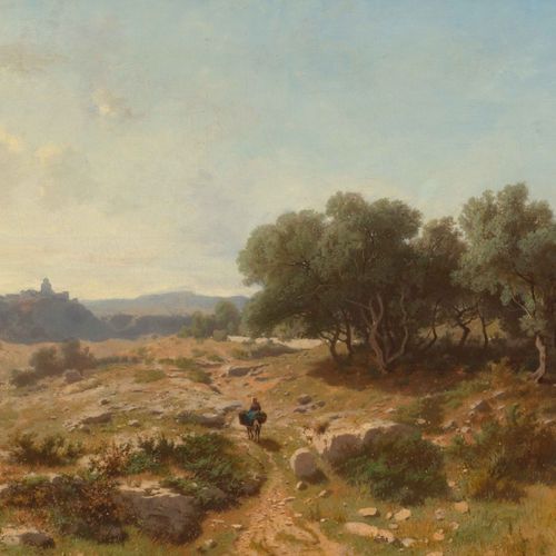 Null GUSTAVE CASTAN
(Genf 1823–1892 Crozant)
Mediterrane Landschaft.
Öl auf Lein&hellip;