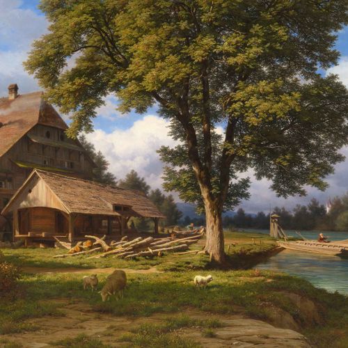 Null ROBERT ZÜND
(1827 Luzern 1909)
Die Mühle bei Rathausen.
Öl auf Leinwand.
Un&hellip;