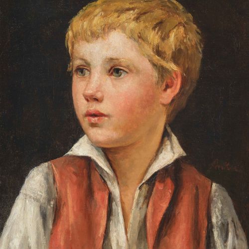 Null ALBERT ANKER
(1831 Ins 1910)
穿红马甲的男孩（Albert Charles Gaschen）。1885年。
布面油画。
签&hellip;
