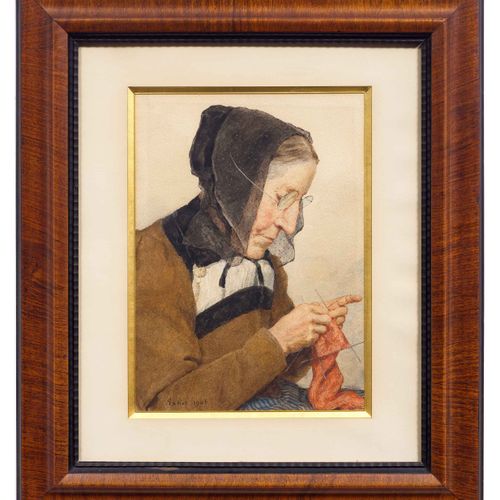 Null ALBERT ANKER
(1831 Ins 1910)
Peasant woman knitting. 1906.
Watercolour on p&hellip;