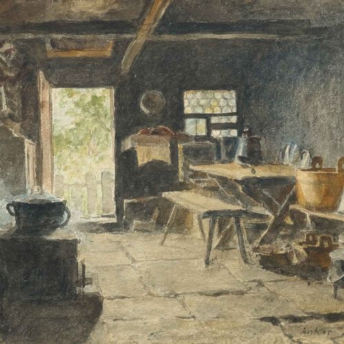 Null ALBERT ANKER
(1831 Ins 1910)
Farmhouse kitchen.
Watercolour on paper.
Signe&hellip;