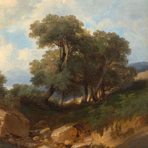 Null ALEXANDRE CALAME
(Vevey 1810-1864 Mentone)
Paesaggio con ruscello e alberi.&hellip;