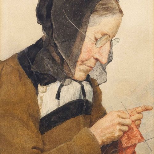 Null ALBERT ANKER
(1831 Ins 1910)
Peasant woman knitting. 1906.
Watercolour on p&hellip;