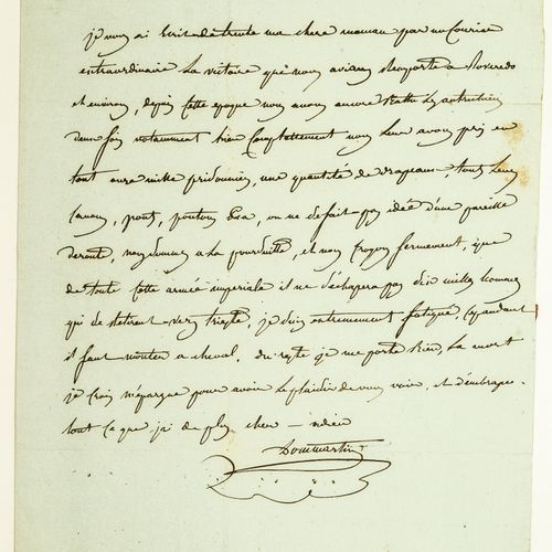 多马丁将军向其母亲讲述了1796年9月4日的罗韦雷多战役。博纳帕特将军的意大利军队对奥地利军队的胜利。签名为 "DOMMARTIN "的亲笔信给他在DOULEV&hellip;