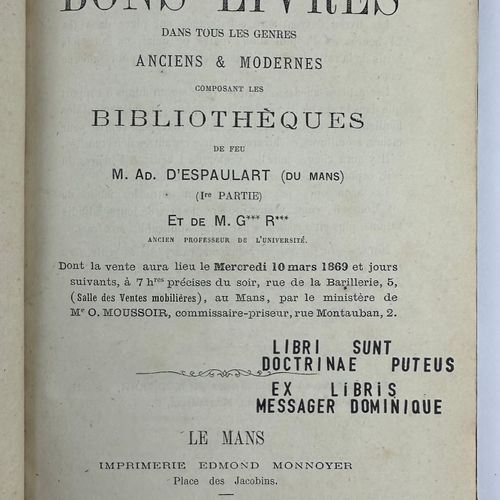 Null 1848 SAINT MAURICE VICTOR DE (COMTE) CATALOGUE DE BIBLIOTHEQUE DE M. DE SAI&hellip;