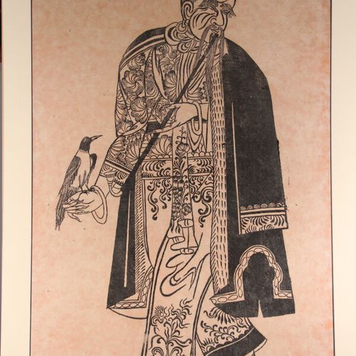 Null Estampe 

"Homme à l'oiseau"

Asie, XXème siècle

90 x 56 cm