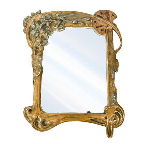 Null Specchio Art Nouveau in stucco e legno dorato e policromo con decorazioni f&hellip;