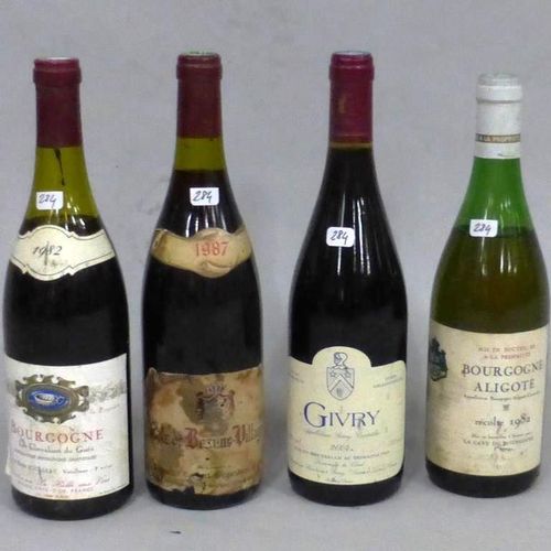 Null 
 4 bouteilles: 1B Bourgogne Le Chevalier du gué 1982, 1B Bourgogne aligoté&hellip;
