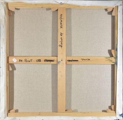 米歇尔 比奥特 (1936 2020) 
"旅途中的回忆"。 2013年 
沙子和油画在画布上，左下方有签名和日期，背面有标题 
70x70厘米