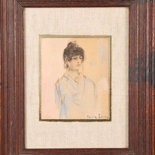 Null Henri SIMON (1910-1987) 
Portrait de femme au chignon. Aquarelle. Signée en&hellip;