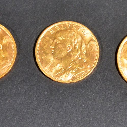 Null Cinq pièces de 20 Francs or Croix Suisse 1935 (x3), 1914 et 1922
