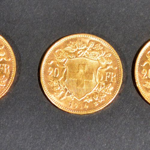 Null Cinq pièces de 20 Francs or Croix Suisse 1935 (x3), 1914 et 1922