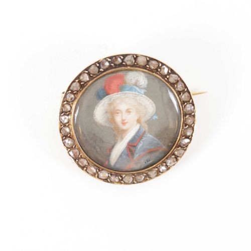 Null Miniature sur nacre figurant le portrait d'une dame de qualité au chapeau d&hellip;