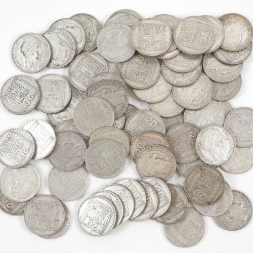 Null Lot de 68 monnaies de 20 Francs argent Turin