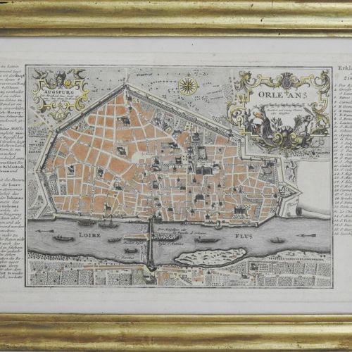 [Orléans] Vue ancienne de la ville d'Orléans "Aurelia" avec texte et légendes en&hellip;