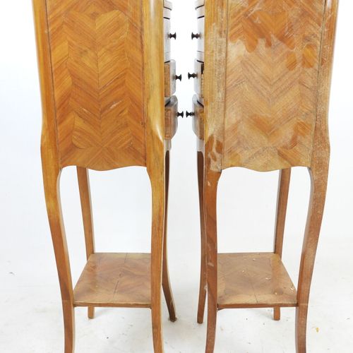 Null PAIR OF CHEVETS in inlaid wood, opening with three drawers on the front, th&hellip;