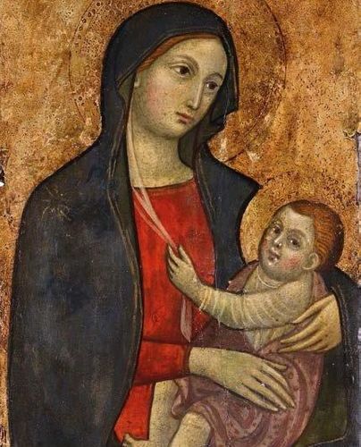 ICILIO FEDERICO JONI (1866-1946) Madonna con Bambino tempera e oro su tavola, cm&hellip;