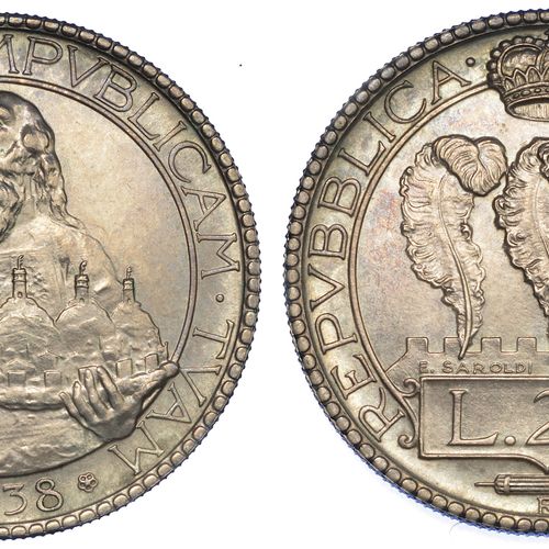 Null SAN MARINO - Monnaie ancienne, 1864-1938. 20 Lires 1938. Buste de Saint-Mar&hellip;