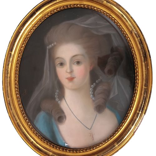 Dans le goût du XVIIIe siècle Portrait d'élégante Pastel sur papier, monogrammé &hellip;