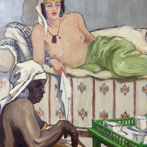 Null 
Maurice GOGUET (1899?) Scène orientaliste, l'heure du thé Huile sur toile &hellip;