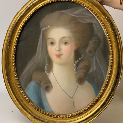 Null Dans le goût du XVIIIe siècle Portrait d'élégante Pastel sur papier Monogra&hellip;