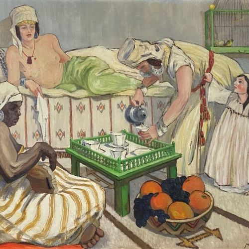 Null 
Maurice GOGUET (1899?) Scène orientaliste, l'heure du thé Huile sur toile &hellip;