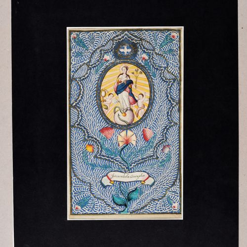 Null H.Maria."Immaculata Conceptio"。18 世纪羊皮纸 Canivet，28.5 x 18 厘米，水粉和水彩画，镀金（边框略有&hellip;