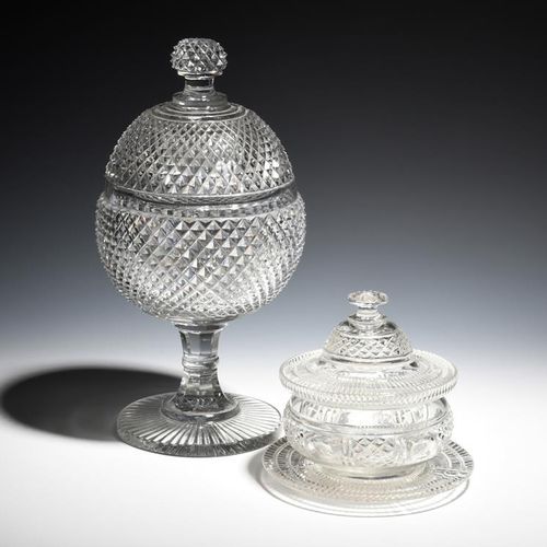 Null An Irish cut glass circular butter dish with cover and stand c.1800, and a &hellip;