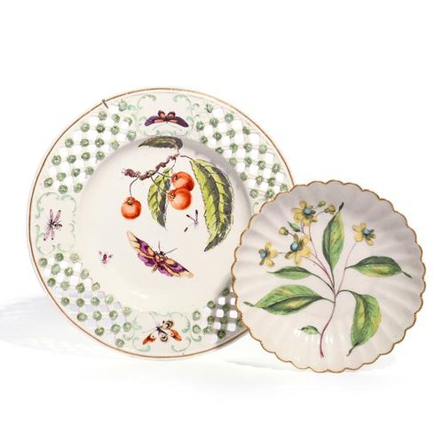 Null A Derby plate c.1765, painted with a large fruiting cherry spray, colourful&hellip;
