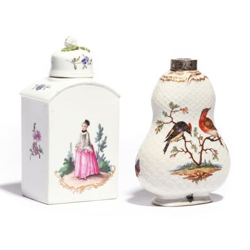 Null A Höchst tea canister and cover c.1763-66, the rectangular form painted per&hellip;