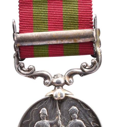 Null 印度陆军内维尔-桑顿-帕克中校的 "龙形军事勋章 "一组五枚勋章。印度奖章1895-1902，第一种类型，扣：旁遮普边境1897-98(Captn N&hellip;