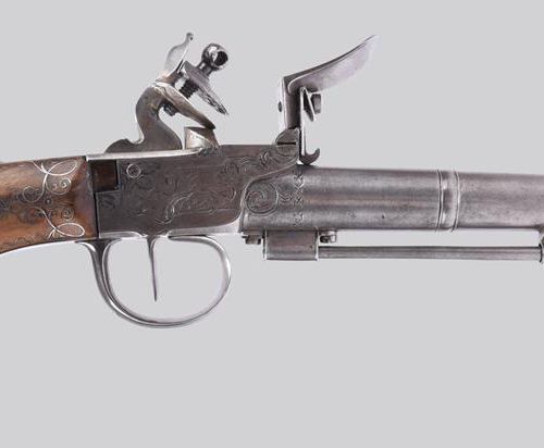 Null Pistola continental de pedernal, calibre 44, cañón de dos tiempos de 5 pulg&hellip;