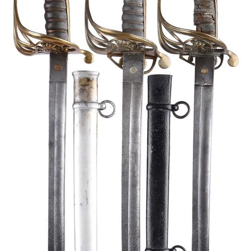 Null Three British 1845 pattern infantry officer's swords, each with slightly cu&hellip;