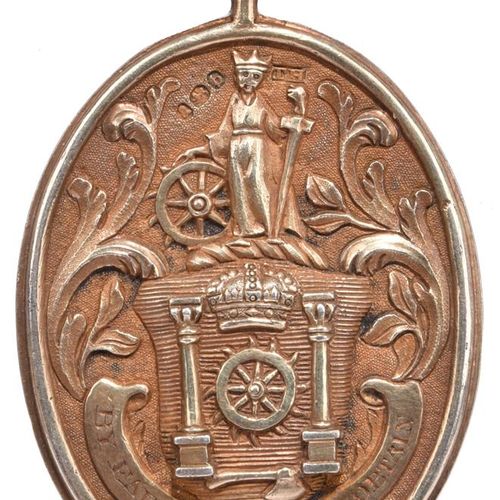 Null Worshipful Company of Turners，一个银色的镀金徽章，45毫米的椭圆形，公司徽章和座右铭，背面刻有细节（FRANCIS BR&hellip;