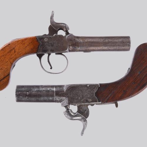 Null Zwei Perkussions-Taschenpistolen aus dem 19. Jh., jeweils ca. 54 mm lang, m&hellip;