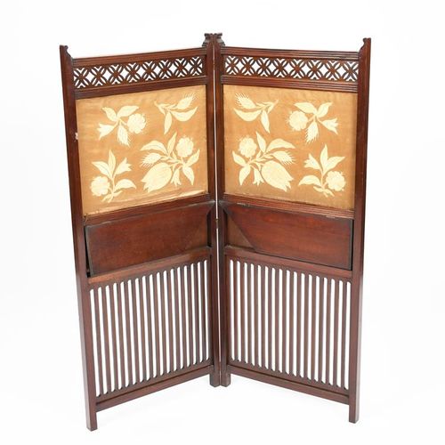 Null An Aesthetic Movement mahogany two-fold screen, with pierced rails and two &hellip;