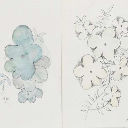 Null 
‡ Wendy Ramshaw CBE (1939-2018) Fleur spray crayon et lavis sur papier san&hellip;