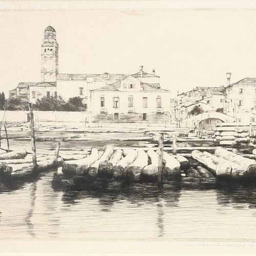 Null 莫蒂默-门普斯（1855-1938）《亚得里亚海的木材海岸》，威尼斯纸上蚀刻画，装框，以及莫蒂默-门普斯的另一幅蚀刻画《大联合运河，布伦特福德》，铅笔&hellip;