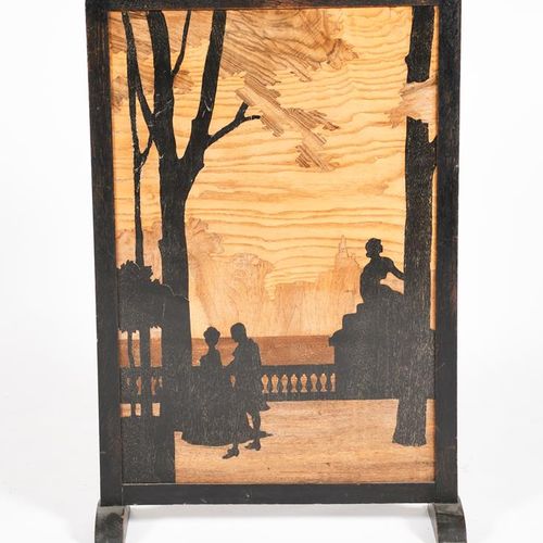 Null The Terrace' a Rowley Gallery marquetry fire screen, rectangular panel, dec&hellip;