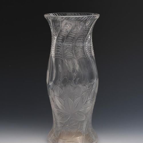 Null A Stevens & Williams cut glass vase, swollen cylindrical form, cut with wat&hellip;