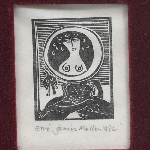 Null 
‡ Eric James Mellon (1925-2014) Lovers, 1982 纸上木版画，有框，铅笔签名和日期 7 x 6cm (图片)