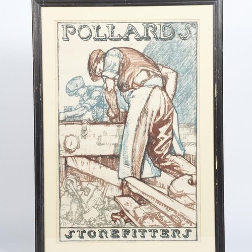 Null Frank Brangwyn RA (1867-1956) Pollard's Storefitters 一对石版画海报，描绘了一个男人在锯木和刨木，&hellip;