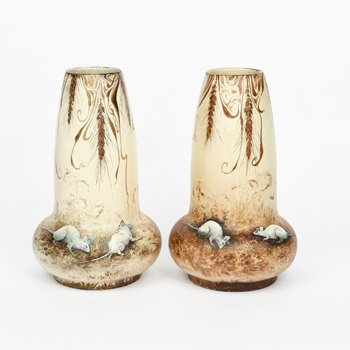 Null A large pair of Clement Massier vases, compressed ovoid body with tapering &hellip;